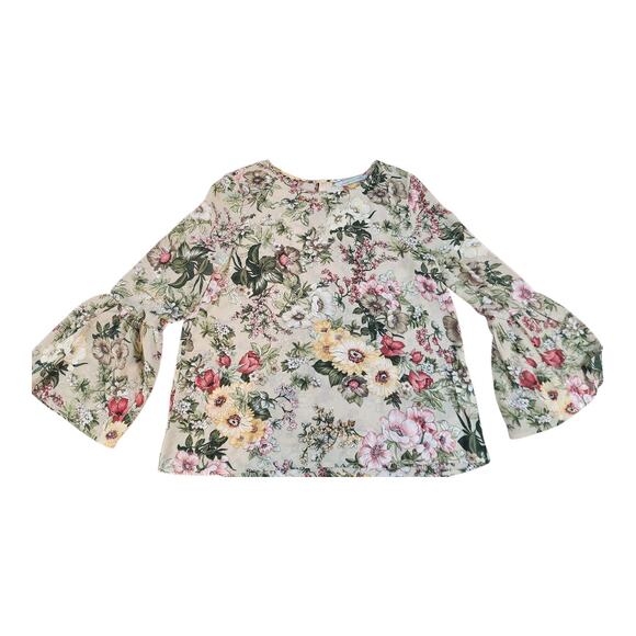 Arianna by Howards floral sheer blouse long bell sleeve sz S/M spring summer - Picture 1 of 11
